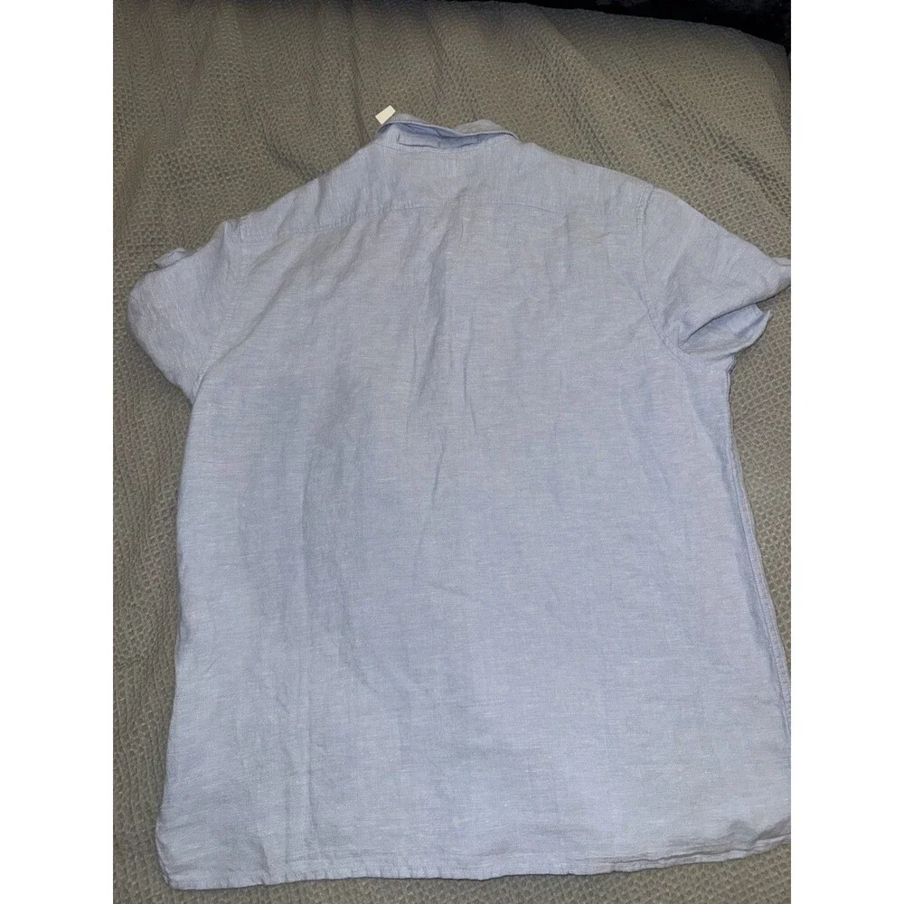 Banana Republic Linen Blend Button Down Camp Collar Shirt Light Blue Size L